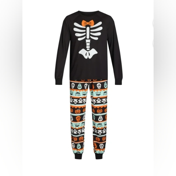 Men's Long Sleeve Halloween Pajamas 2pc Matching Family Pajamas 2X Black - Picture 1 of 5